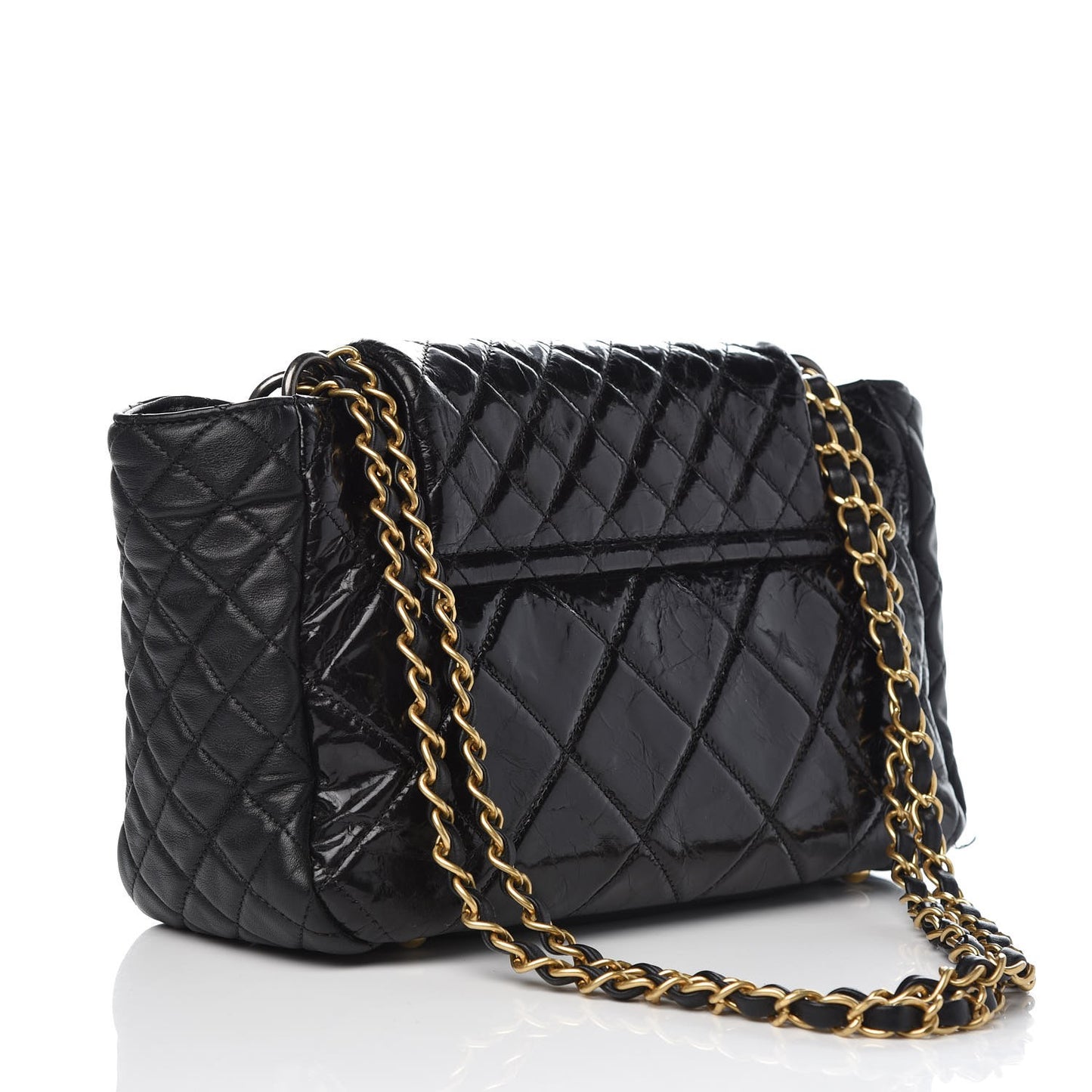 Glazed Crinkled Calfskin Accordion Mademoiselle Black