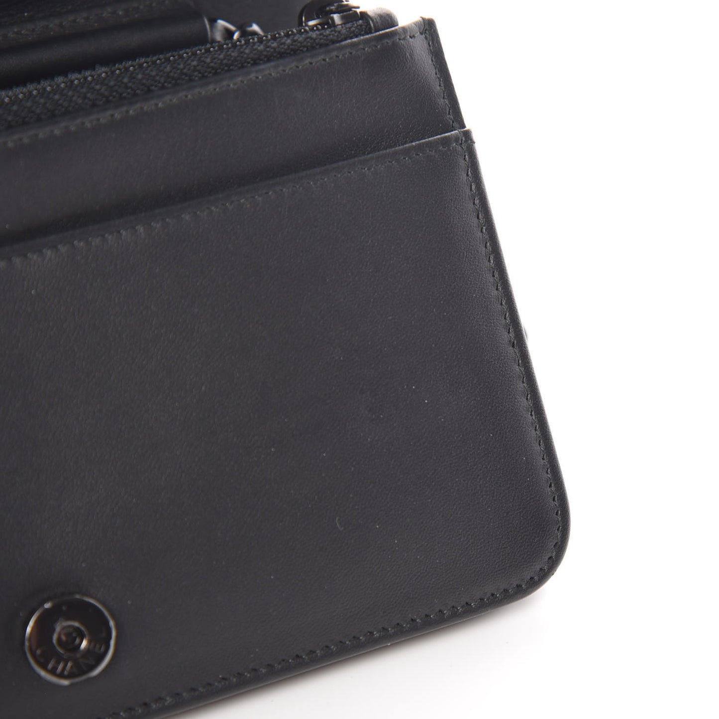 Calfskin Painted Chevron Embossed Boy Wallet On Chain WOC Black