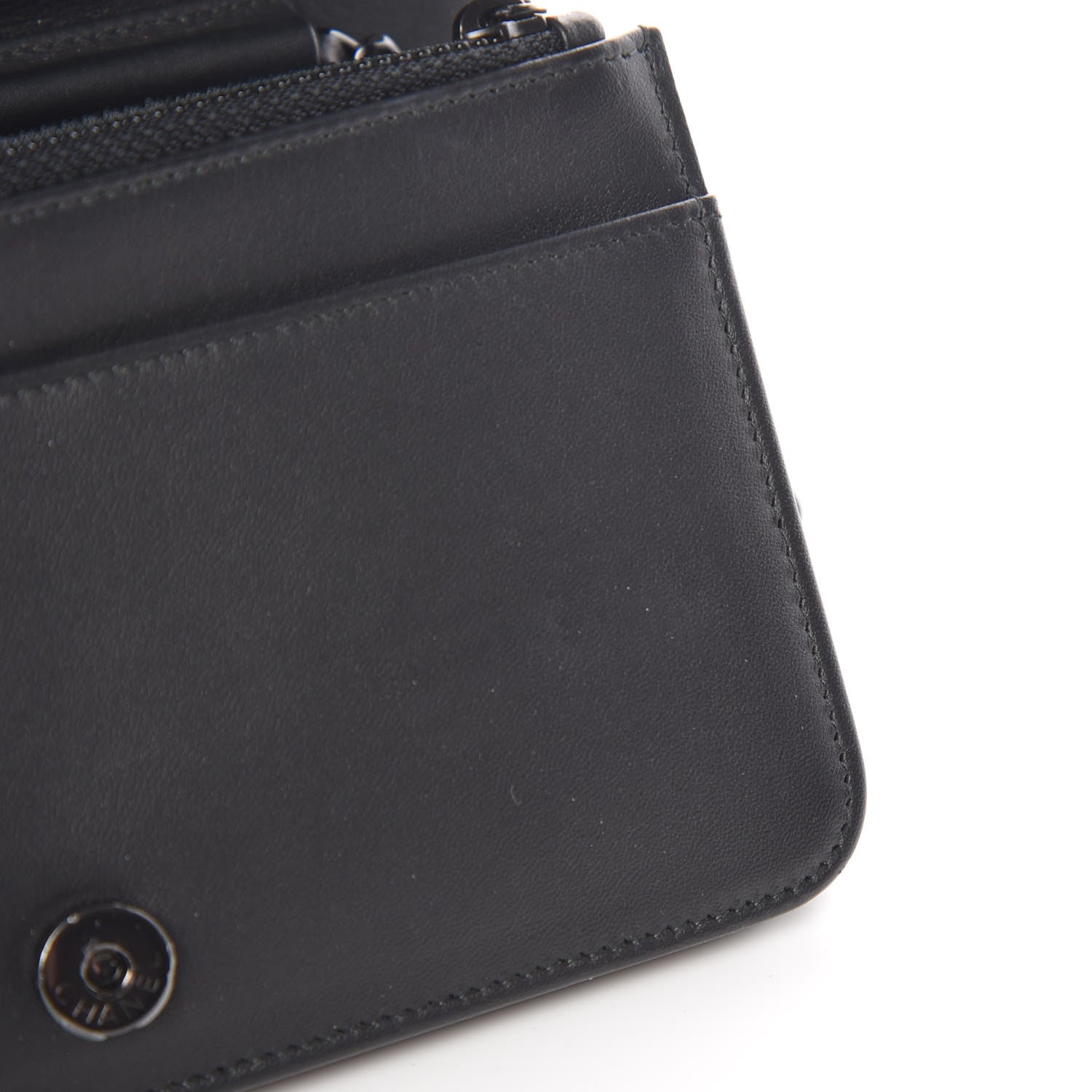 Chanel Calfskin Painted Chevron Embossed Boy Wallet On Chain WOC Black 13 of 15