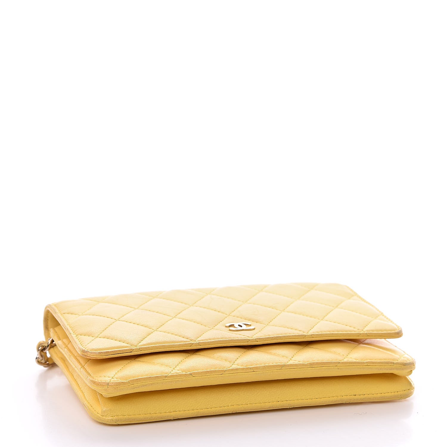 Chanel Lambskin Quilted Wallet on Chain WOC Yellow 4 of 11
