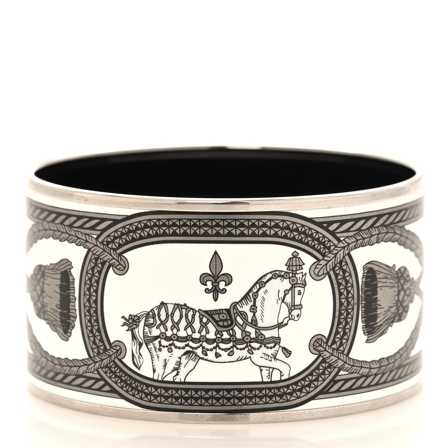 Hermes Enamel Printed Grand Apparat Extra Wide Bracelet 65 White 3 of 5