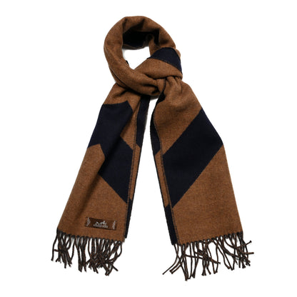 Hermes Cashmere Casaque Chevron Muffler Camel Marine 1 of 4