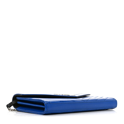 Saint Laurent Patent Grain De Poudre Matelasse Chevron Monogram Chain Wallet Blue Majorelle 4 of 11