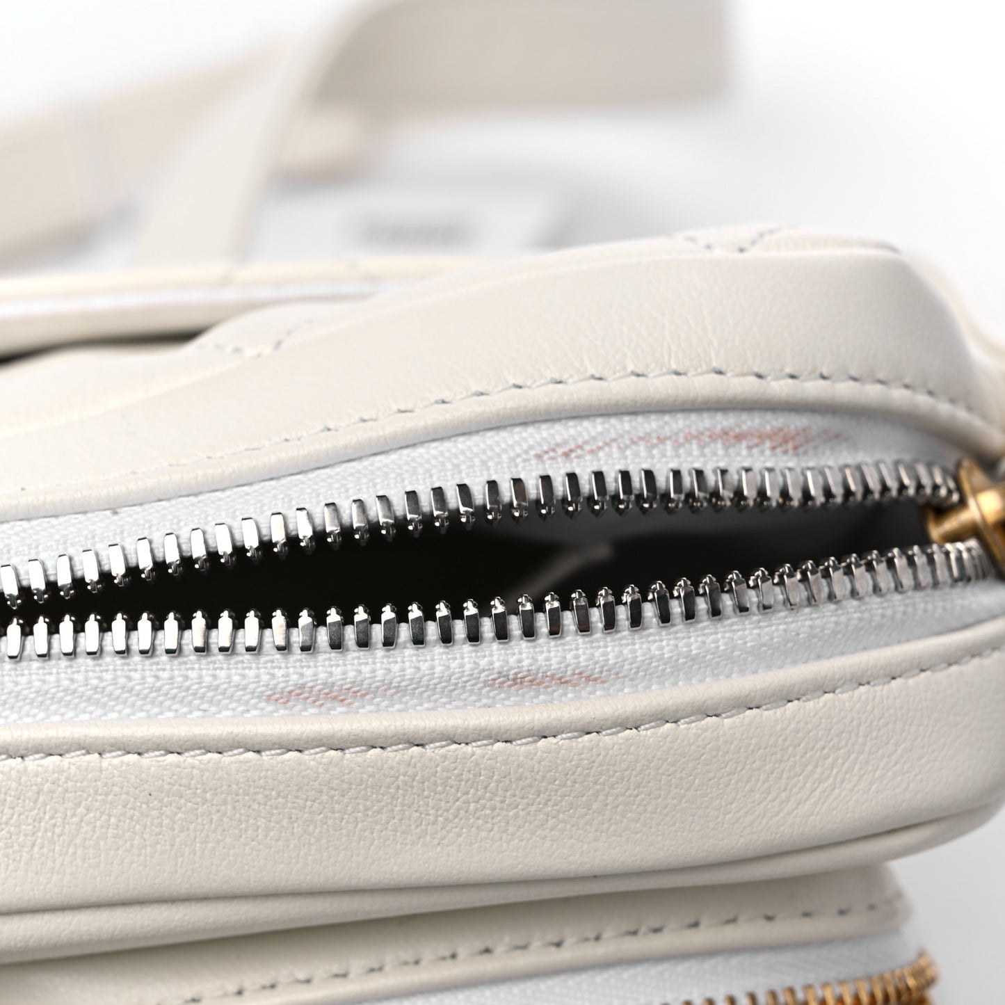 Calfskin Quilted Small Camera Case White