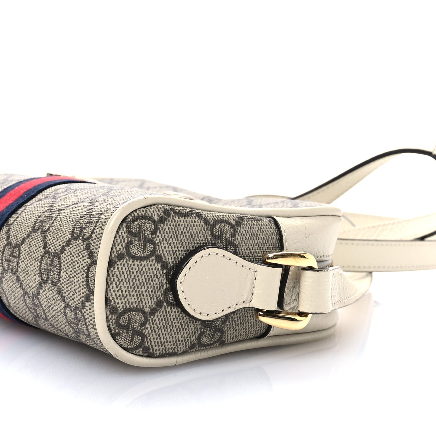 GG Supreme Monogram Textured Calfskin Web Mini Ophidia Shoulder Bag Beige Ebony Mystic White