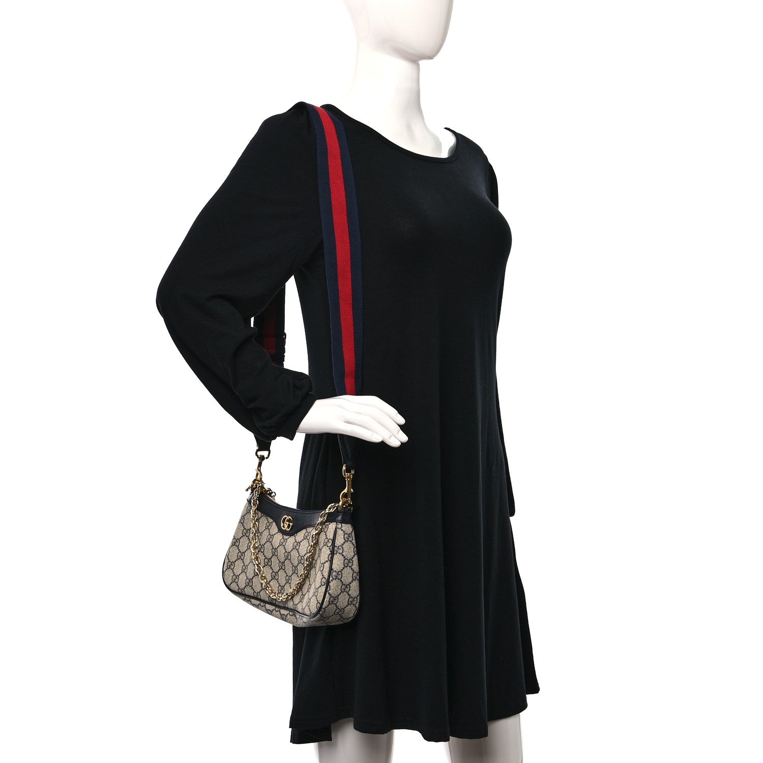 Gucci GG Supreme Monogram Textured Dollar Calfskin Web Small Ophidia GG Handbag Beige Blue 2 of 9