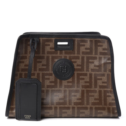 Fendi Glazed Fabric Vitello Century FF 1974 Stamp Patch Mini Peekaboo Defender Cover Mogano Panna Black 1 of 10