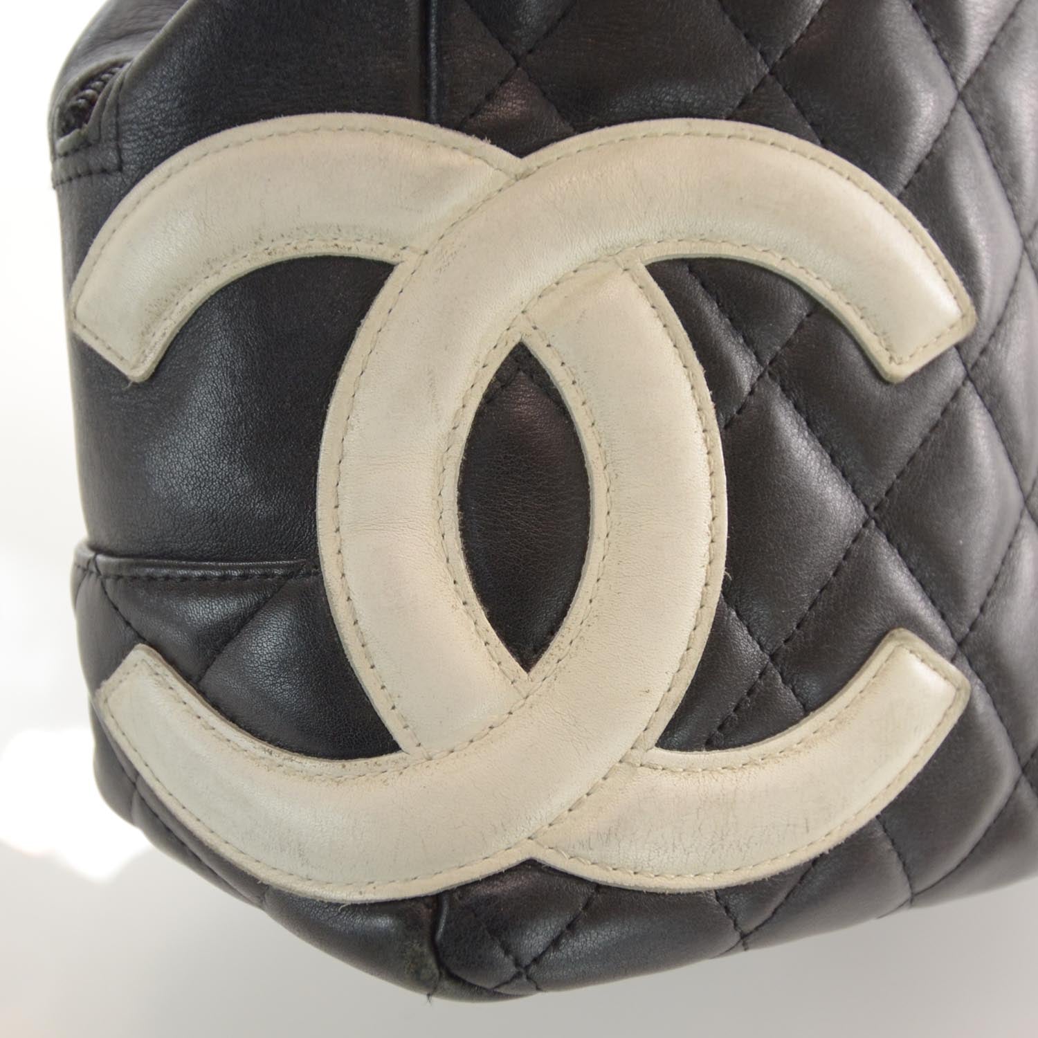 Chanel Calfskin Quilted Large Cambon Bowler Black White 5 of 9