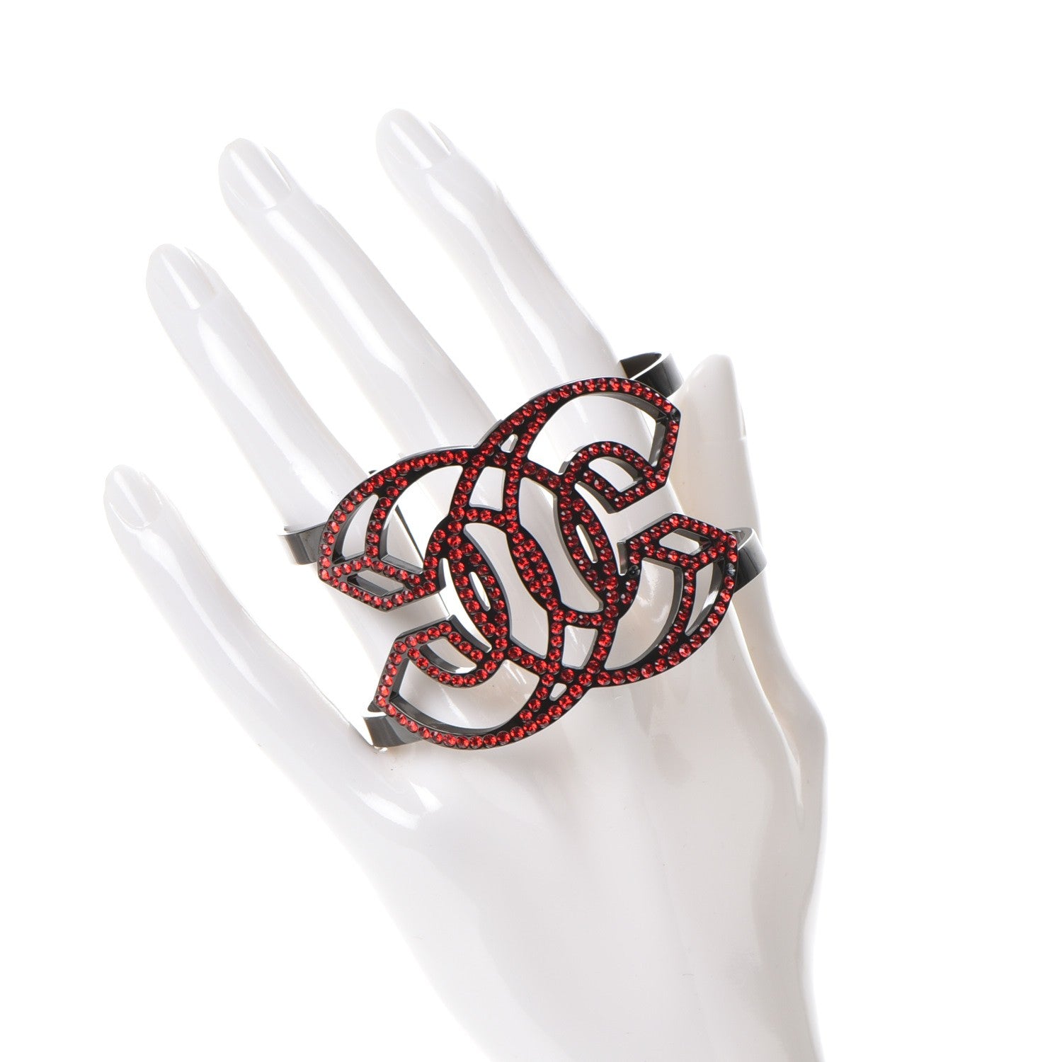 Chanel Crystal CC Cuff Red Black 2 of 5