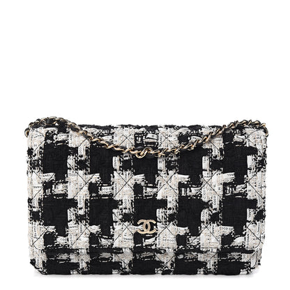 Chanel Tweed Quilted Wallet On Chain WOC Black Ecru White 1 of 11