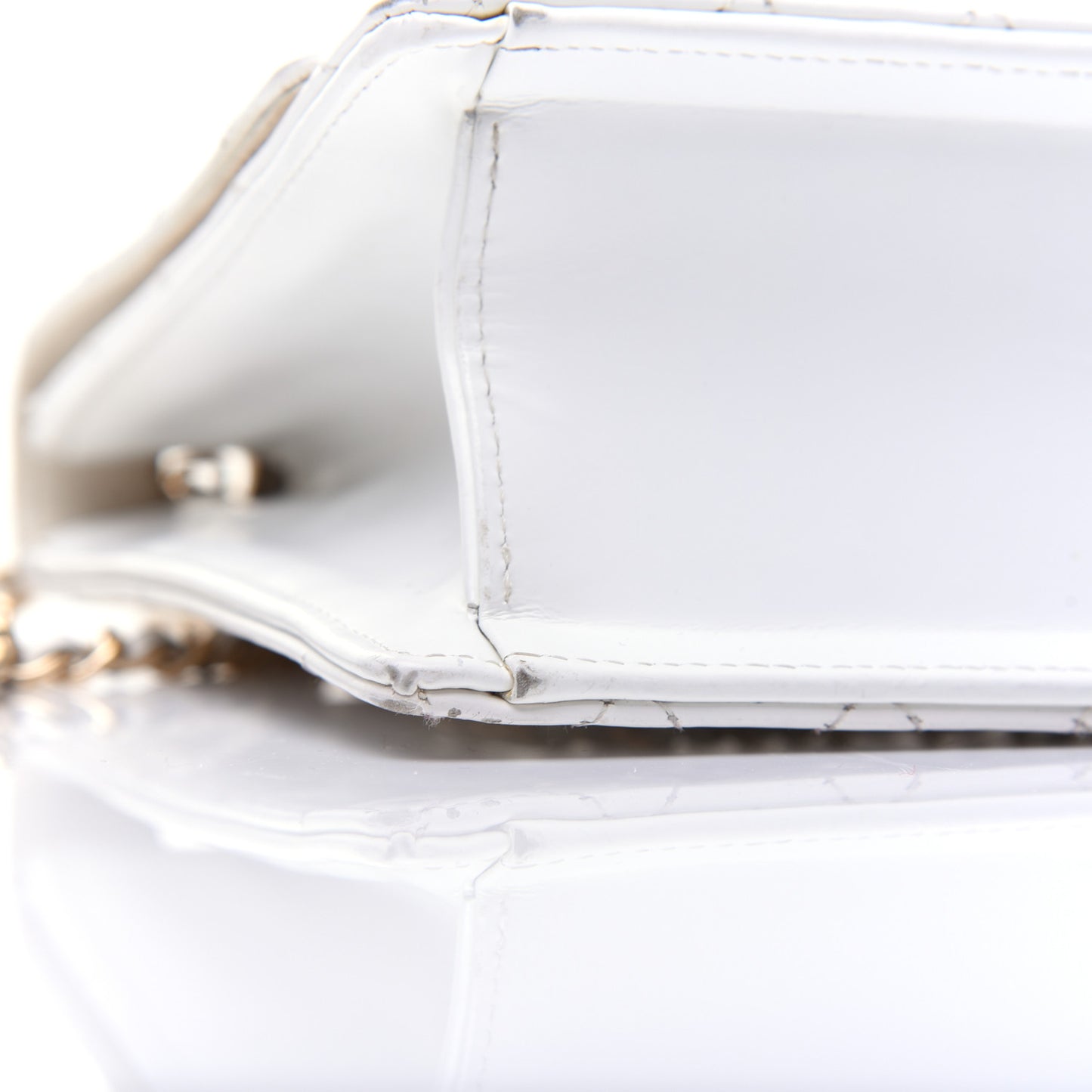 Glazed Calfskin Stitched Mini Square Flap White