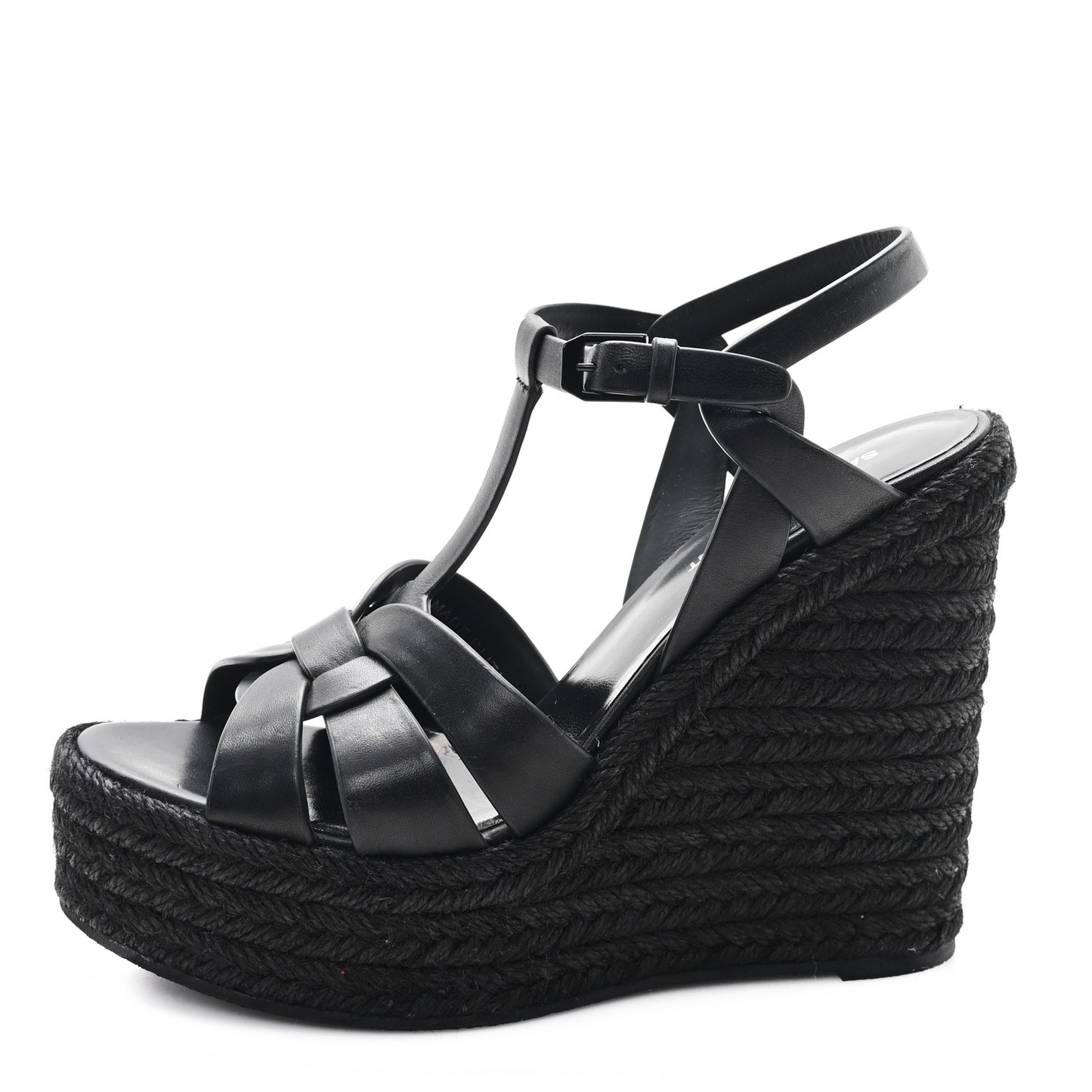 Calfskin Tribute 95 Platform Espadrille Wedge Sandals 39.5 Black