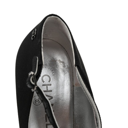 Chanel Crepe Satin Mary Jane Pumps 38 Black 10 of 11
