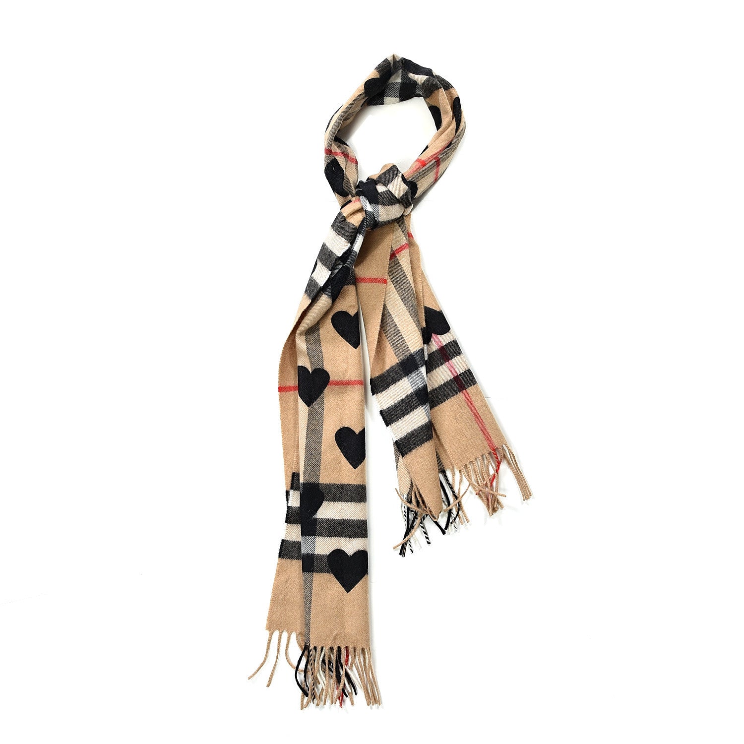 Burberry Cashmere Giant Heart Fringe Scarf Camel 1 of 3