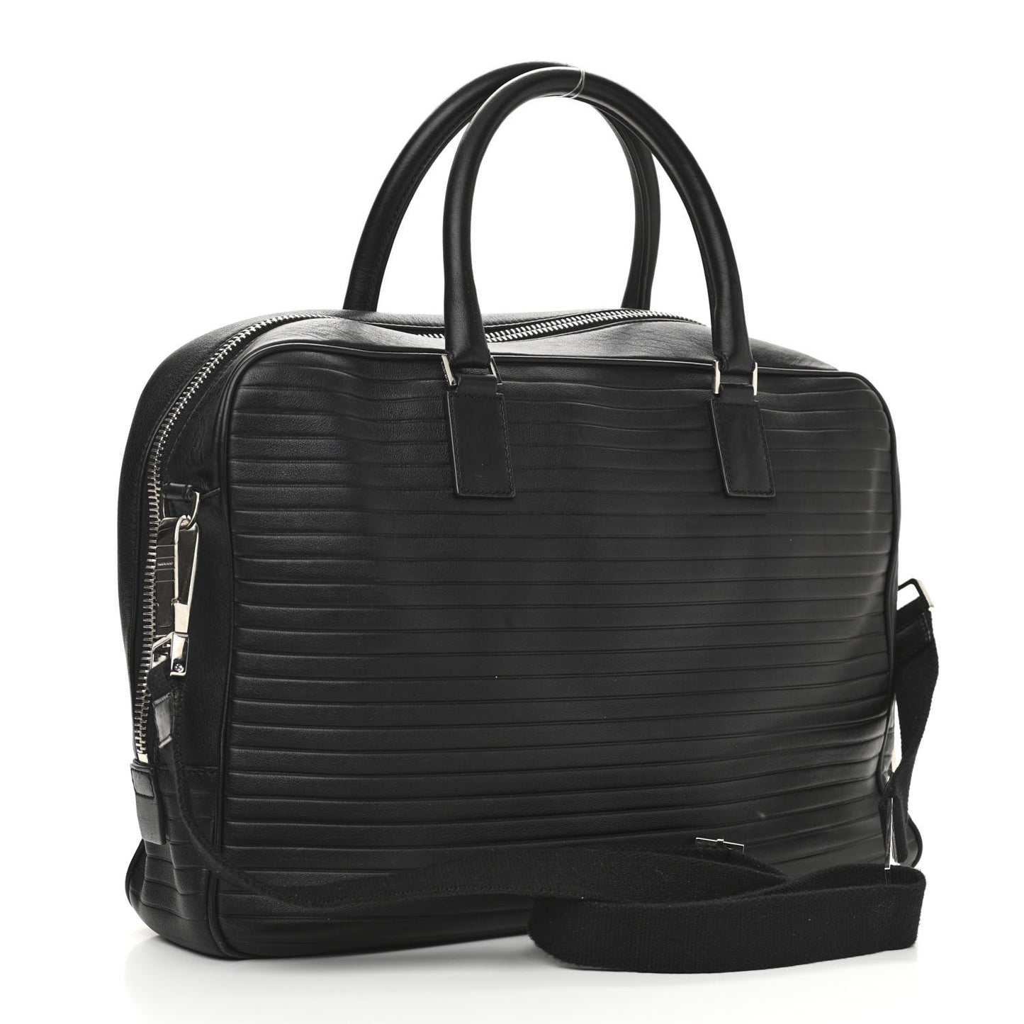 HOMME Calfskin Ribbed Briefcase Black