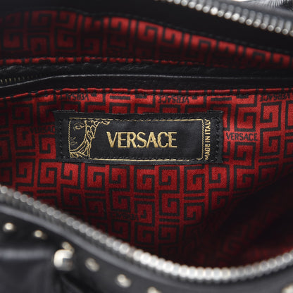 Versace Calfskin Studded Logo Embossed Satchel Black 6 of 9