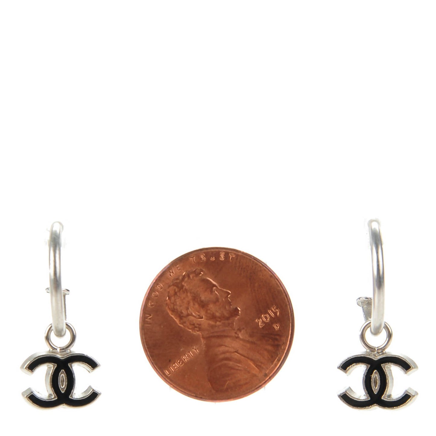 Enamel CC Hoop Earrings Silver Black