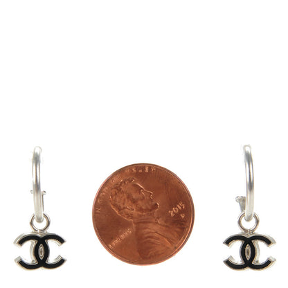 Chanel Enamel CC Hoop Earrings Silver Black 2 of 4