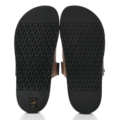 Hermes Calfskin Mens Chypre Sandals 42 Naturel Safari Black 5 of 11