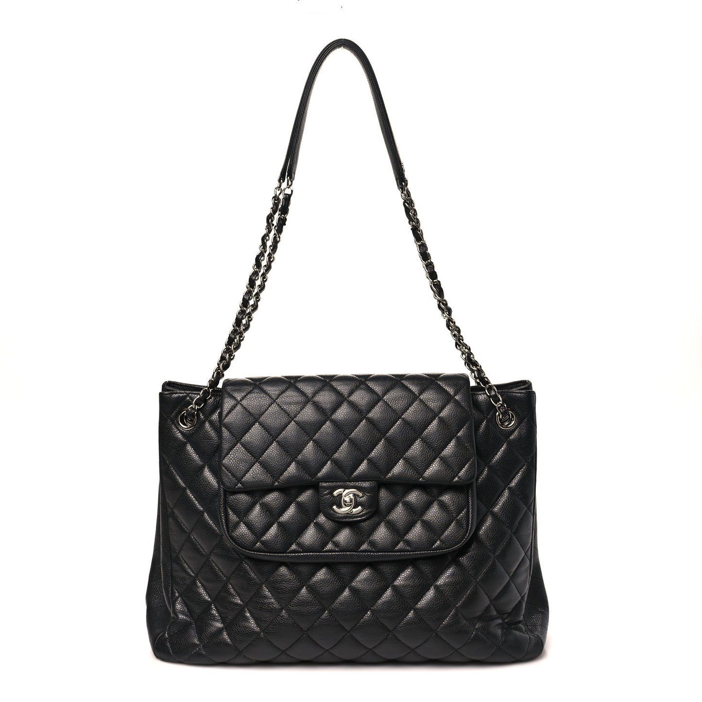 Caviar Quilted Flap Tote Black