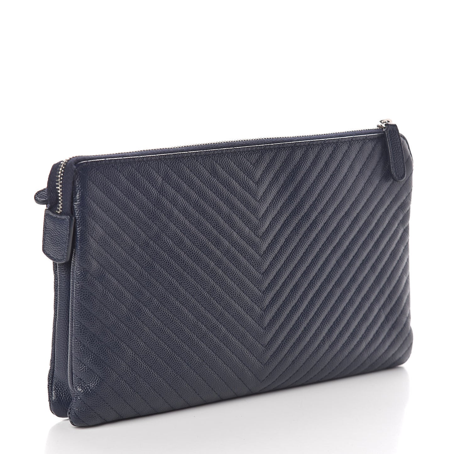 Caviar Chevron Quilted Small Zipped Pouch Navy