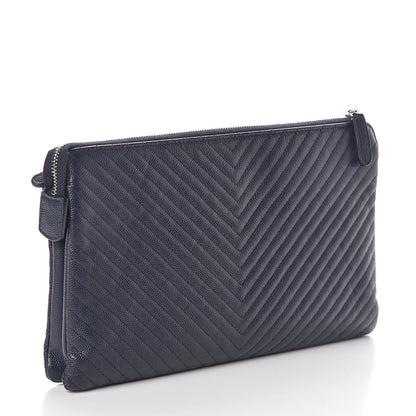 Chanel Caviar Chevron Quilted Small Zipped Pouch Navy 3 of 10
