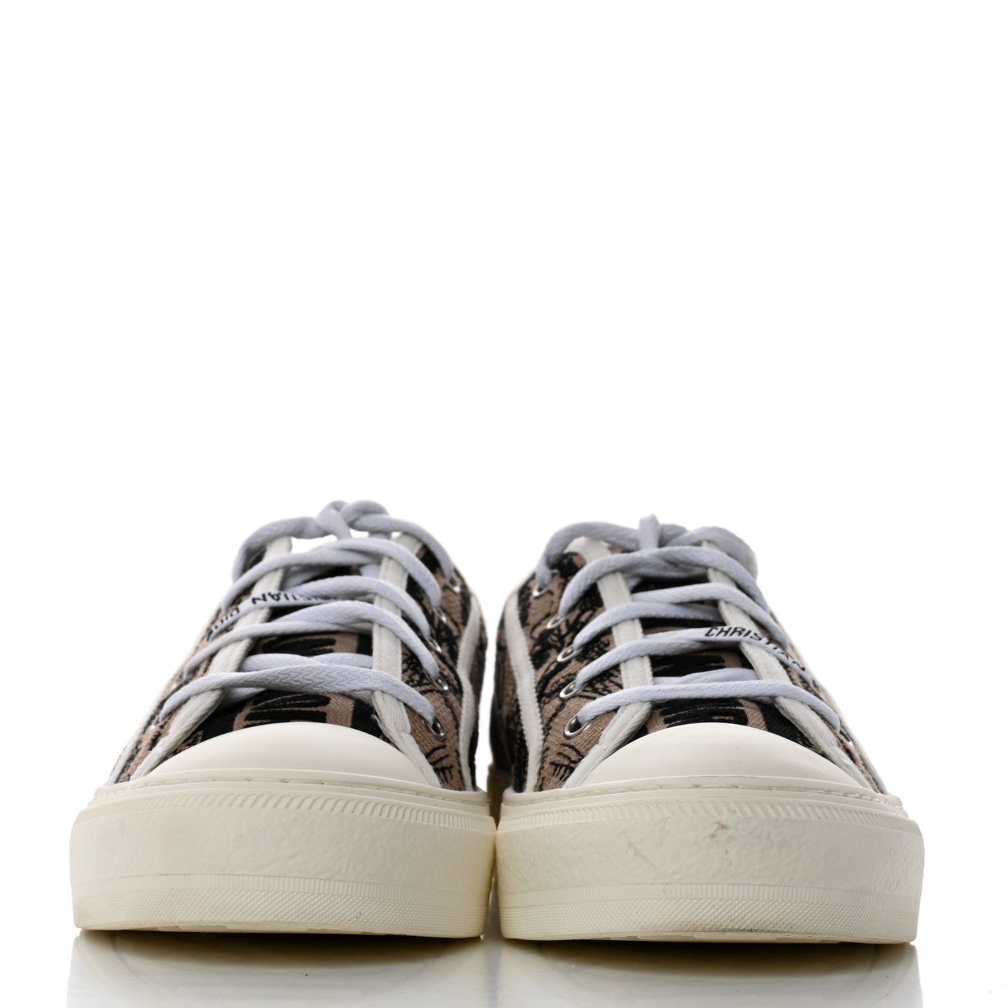 Canvas Toile De Jouy Embroidered Womens Walk'N'Dior Low Top Sneakers 40.5 Hazelnut Black