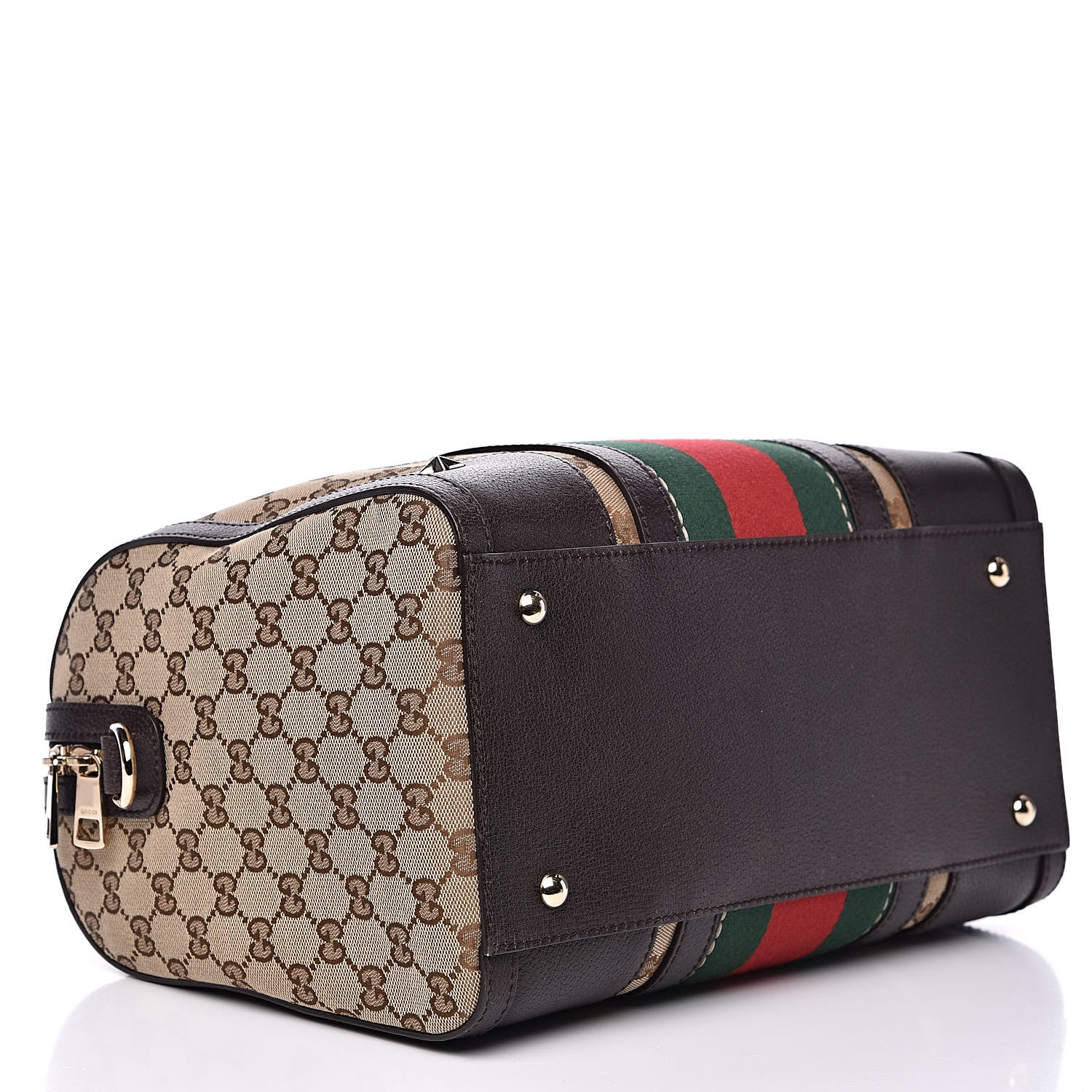 Gucci Monogram Vintage Web Medium Webby Bee Boston Dark Brown 4 of 11