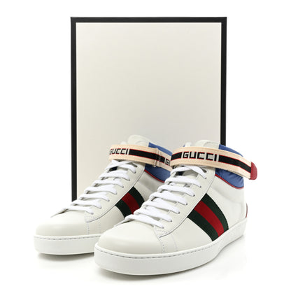Gucci Calfskin Ayers Web Mens New Ace Stripe High Top Sneakers 9 White 10 of 10