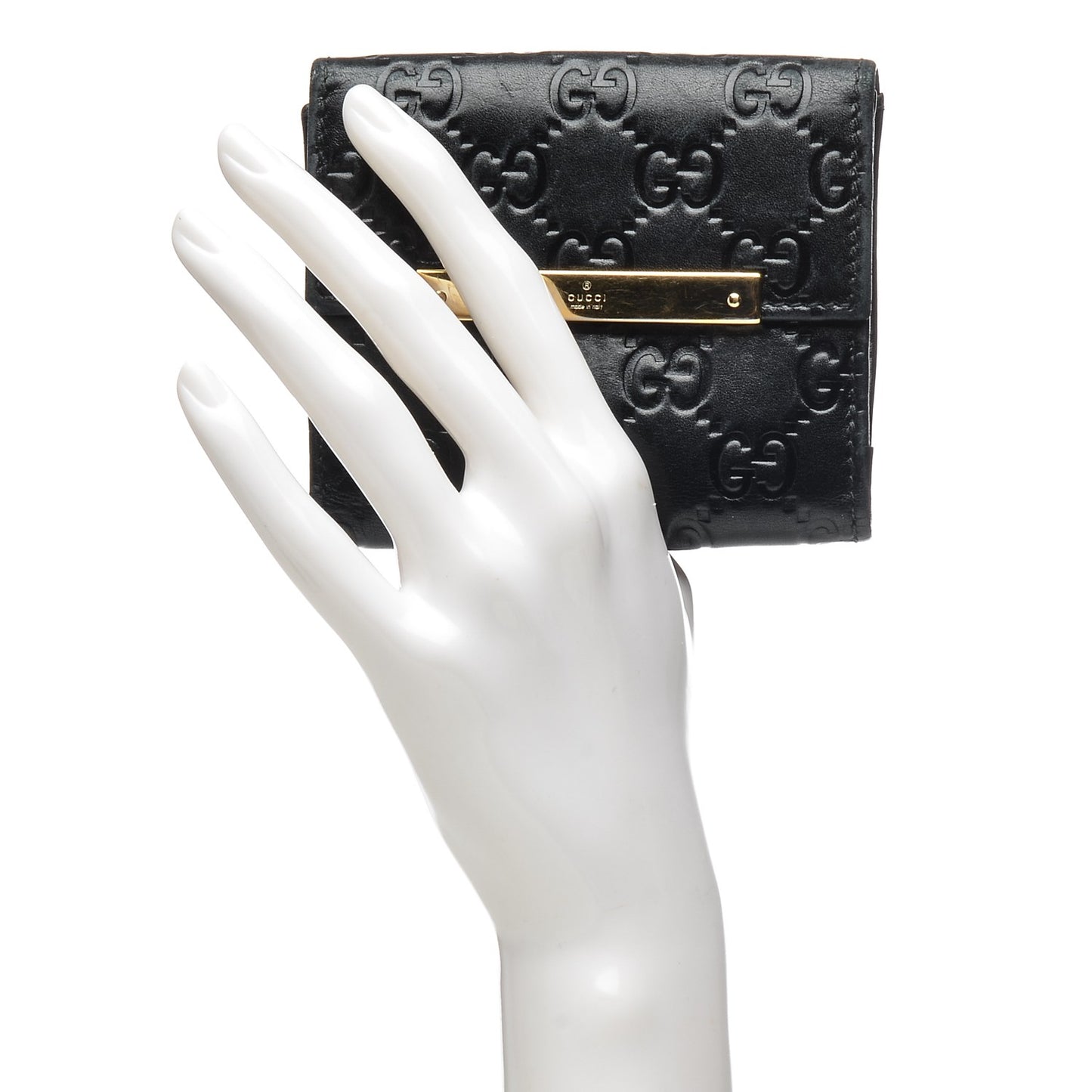 Guccissima Metal Bar French Flap Wallet Black