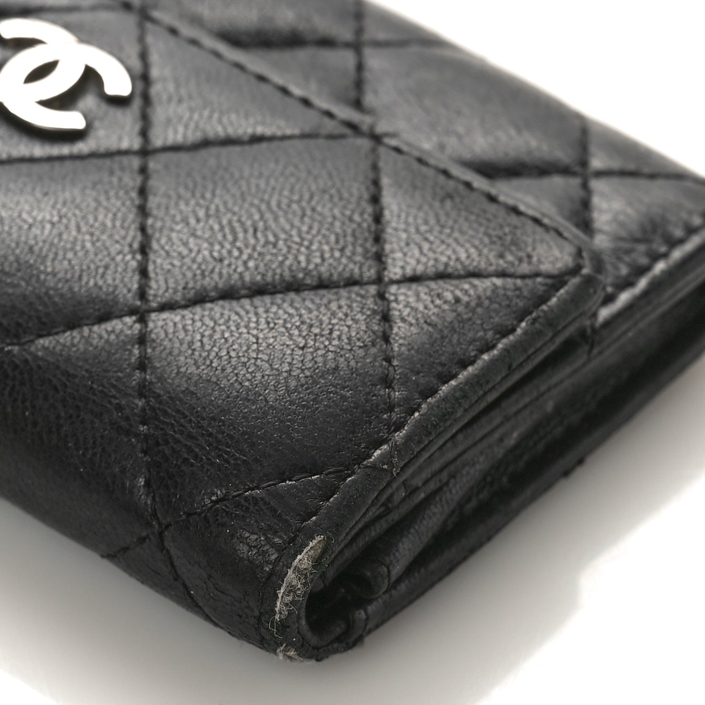 Lambskin Quilted Flap Card Holder Wallet Black