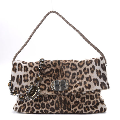 Miu Miu Pony Hair Leopard Crystal Flap Clutch Brown 1 of 10