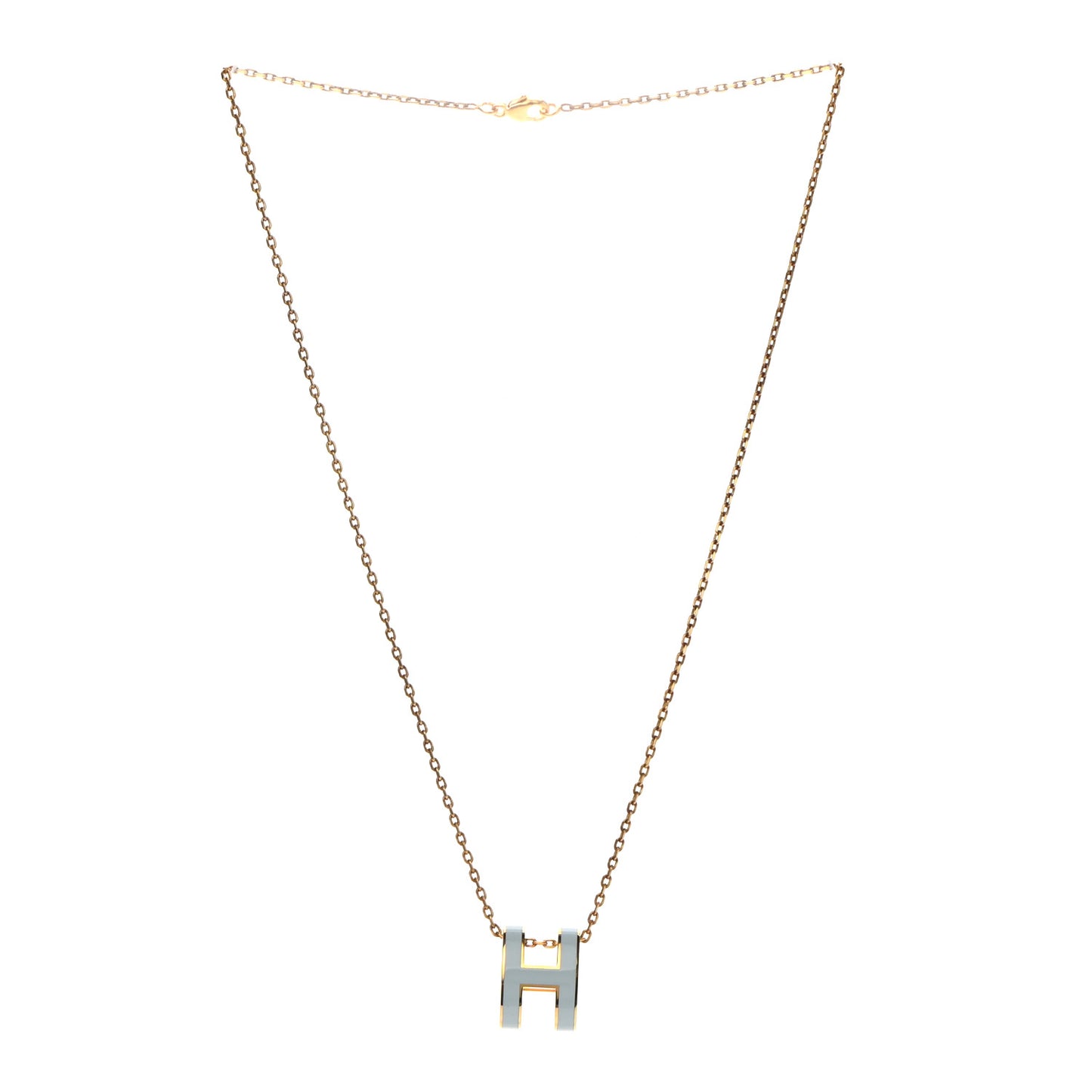 Lacquered Gold Pop H Pendant Necklace Bleu Pastel