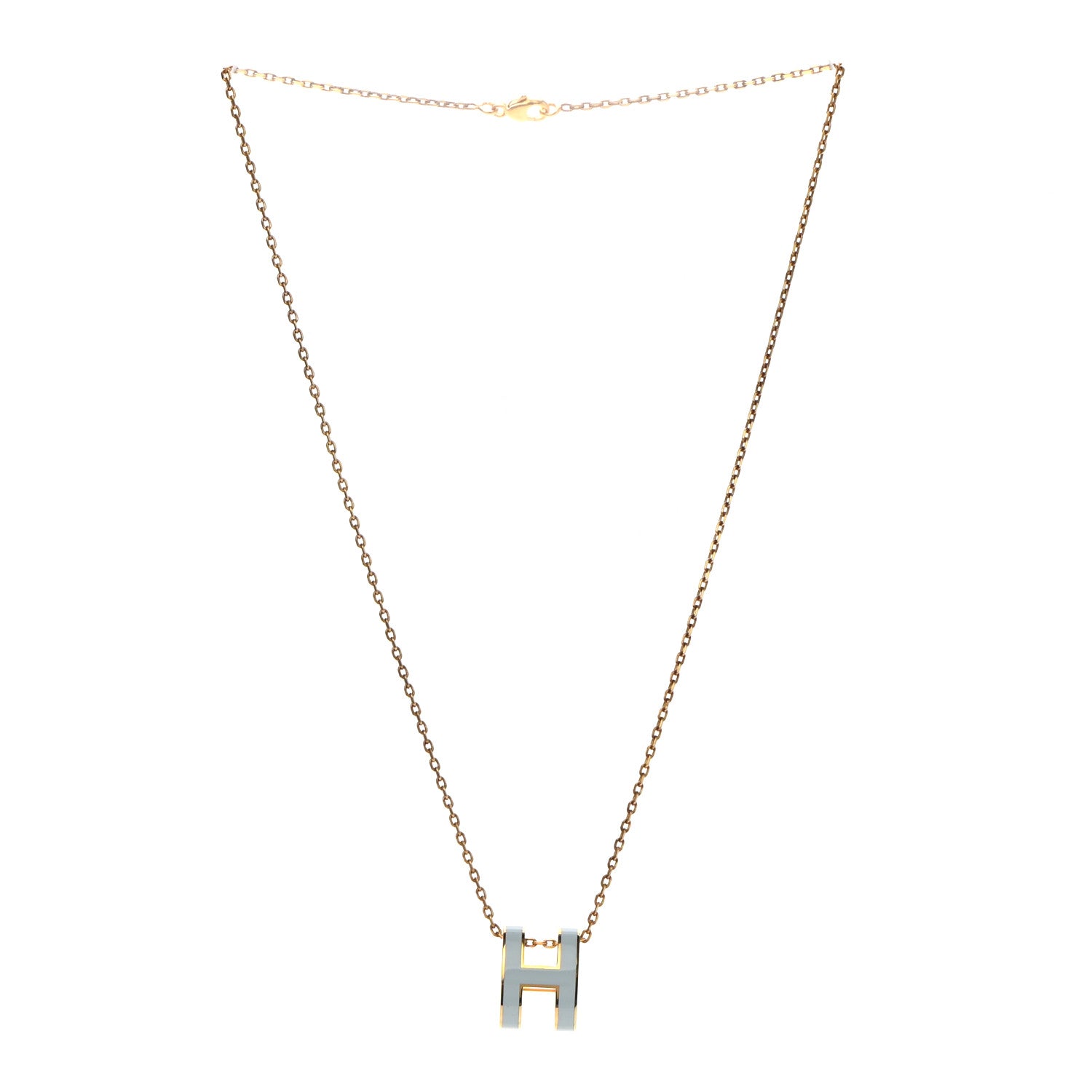 Hermes Lacquered Gold Pop H Pendant Necklace Bleu Pastel 3 of 6