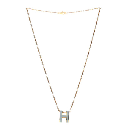 Hermes Lacquered Gold Pop H Pendant Necklace Bleu Pastel 3 of 6