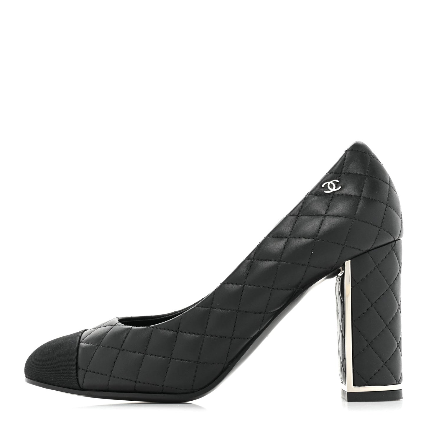 Lambskin Grosgrain Quilted Cap Toe CC Pumps 37.5 Black