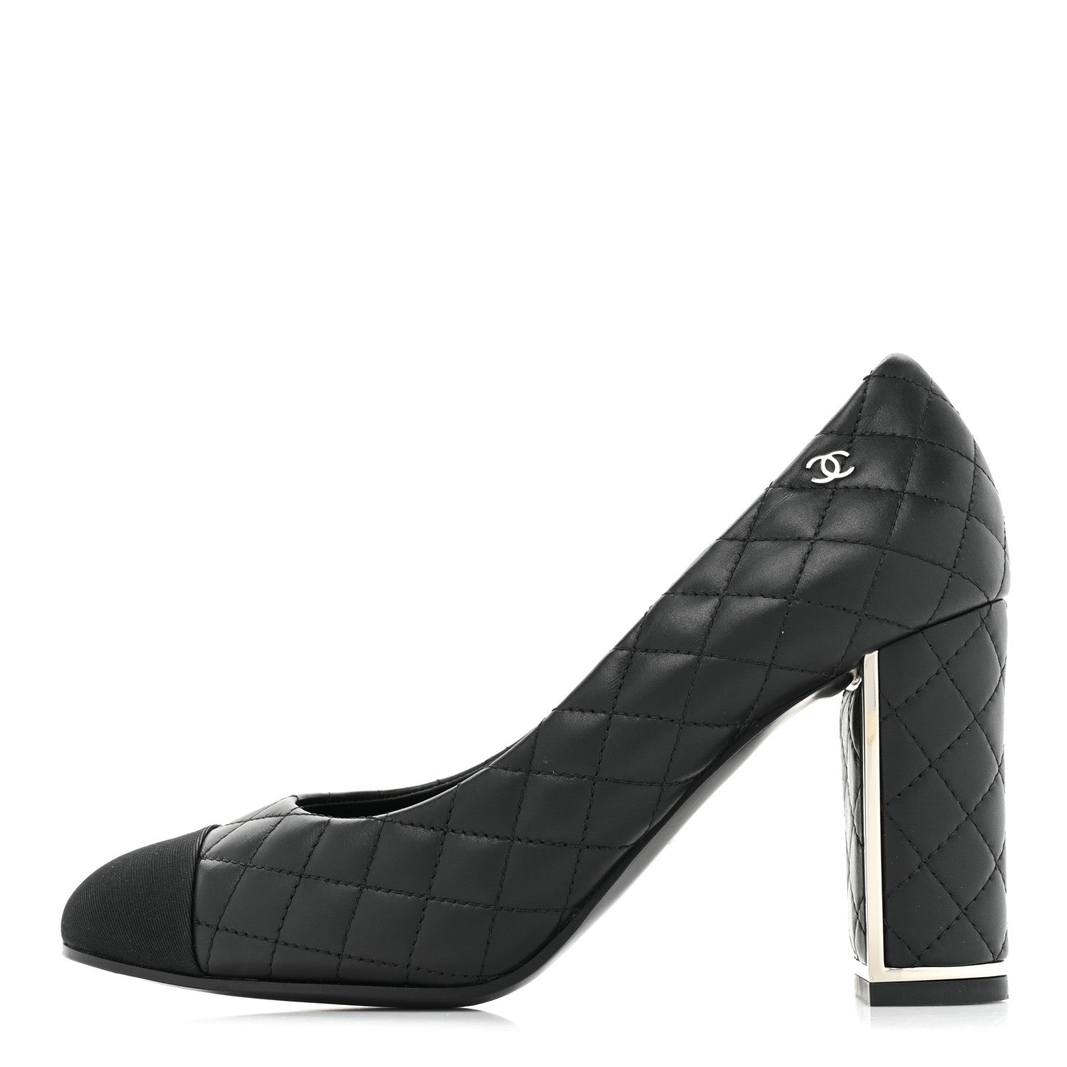 Chanel Lambskin Grosgrain Quilted Cap Toe CC Pumps 37.5 Black 1 of 11