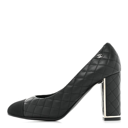 Chanel Lambskin Grosgrain Quilted Cap Toe CC Pumps 37.5 Black 1 of 11