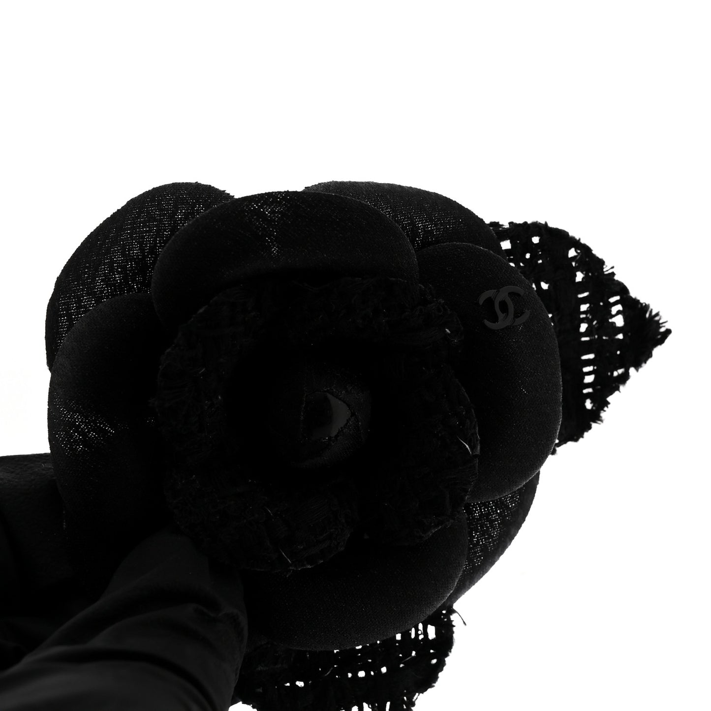 Tweed Camellia Pin Brooch Black