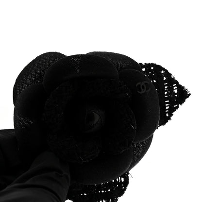 Chanel Tweed Camellia Pin Brooch Black 3 of 3