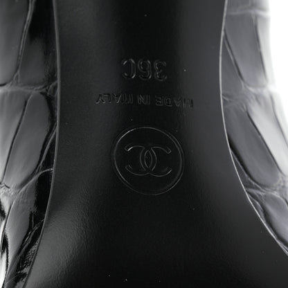 Chanel Crocodile Embossed Patent Calfskin Pumps 38.5 Black 7 of 10
