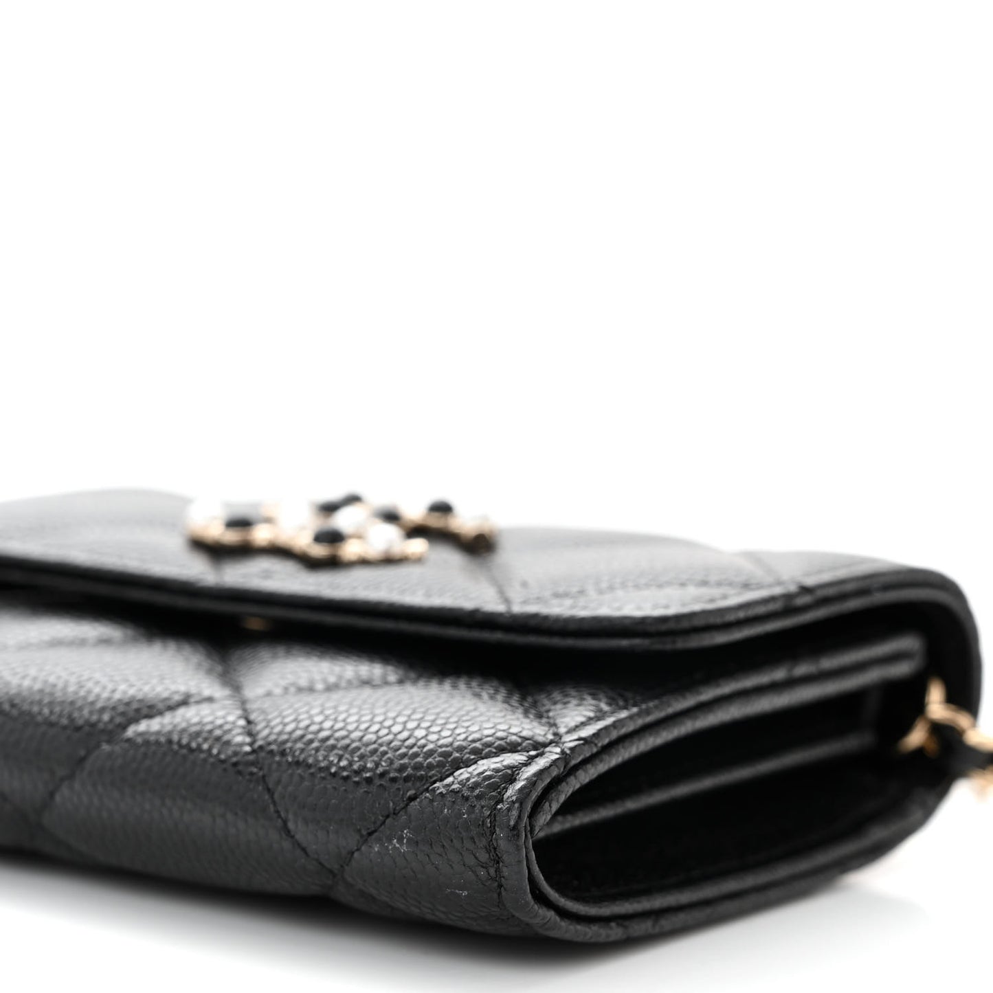 Caviar Quilted Coco Candy Card Holder On Chain Black
