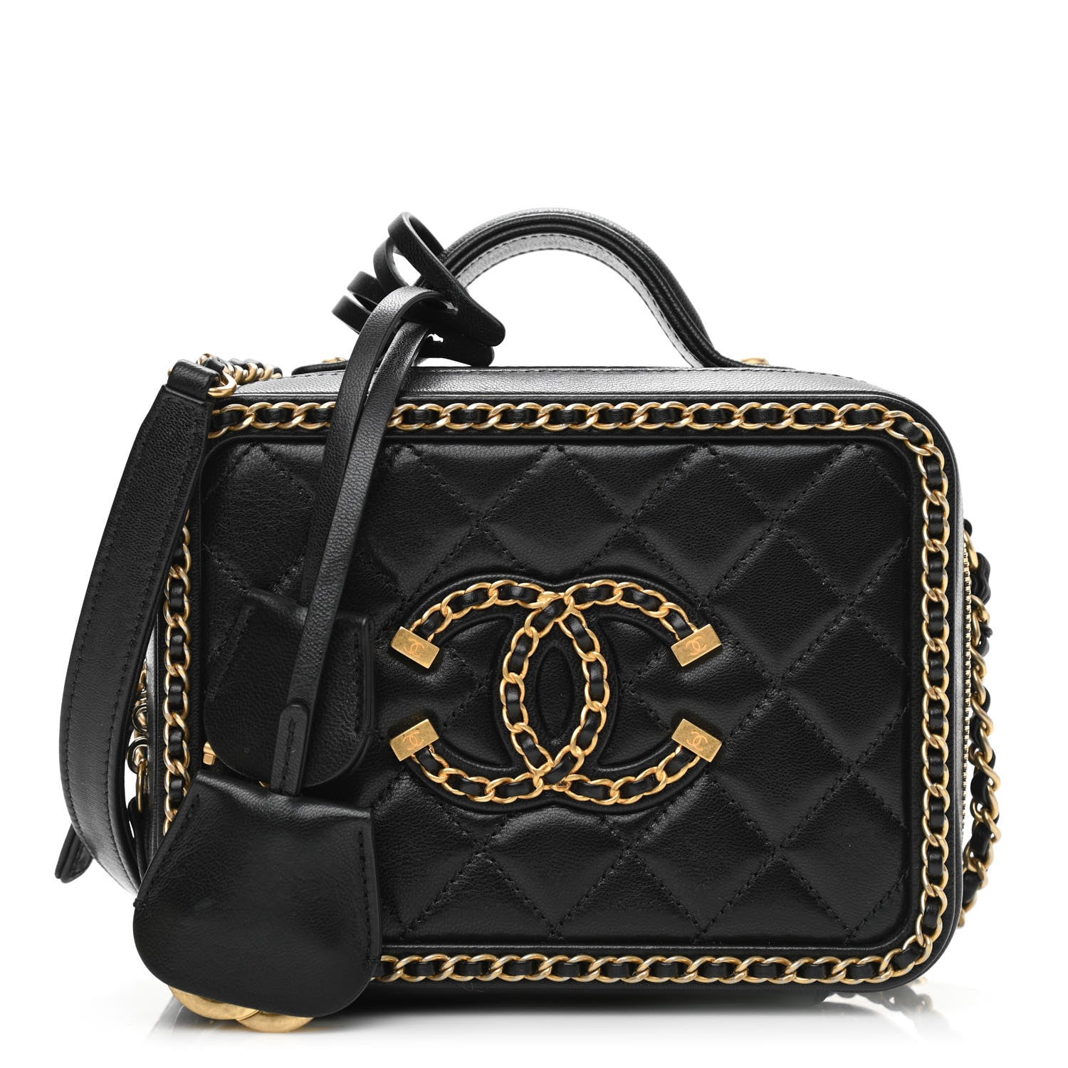Chanel Goatskin Quilted Small CC Filigree Vanity Case Black 1 of 7