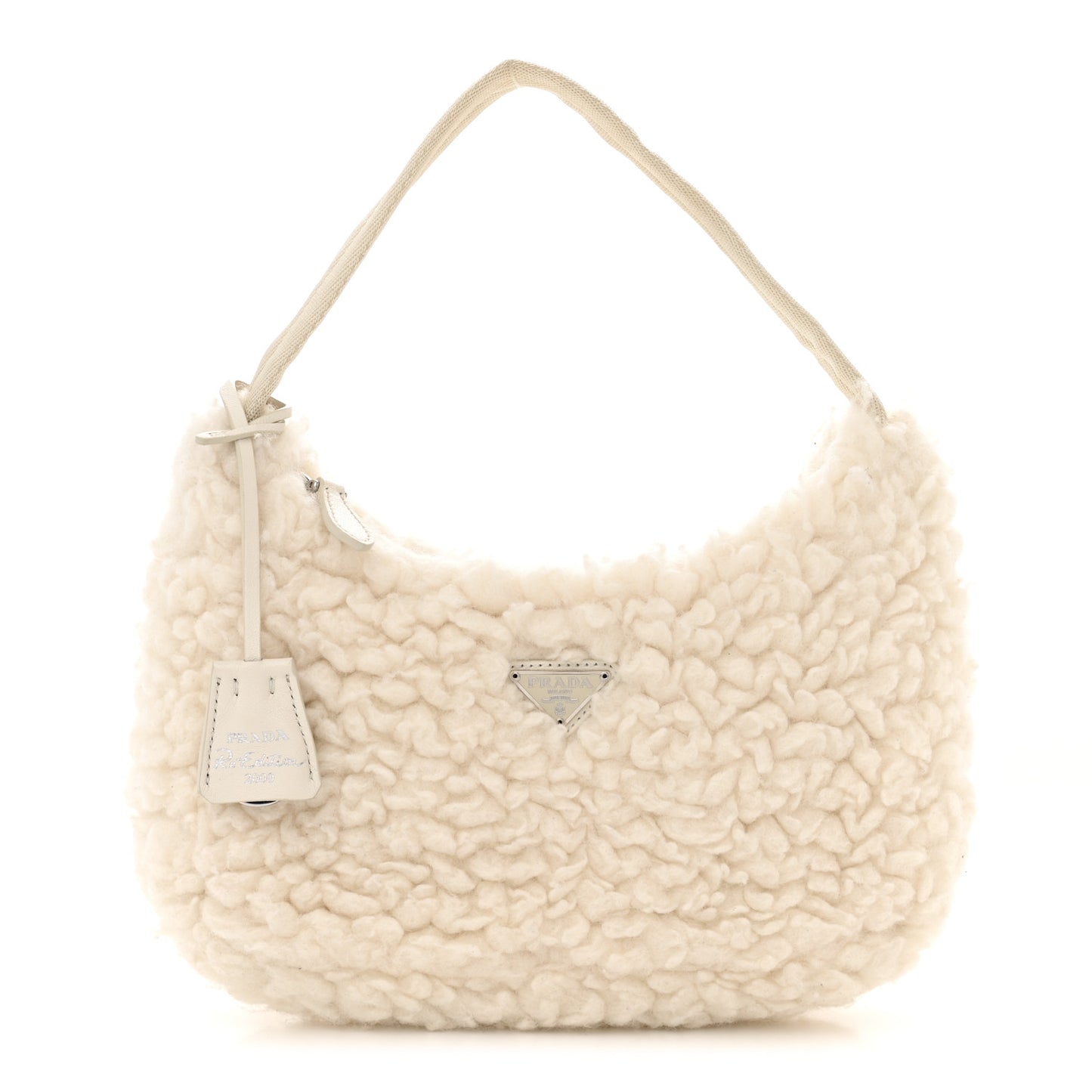 Shearling Mini Re-Edition 2000 Bag Ecru