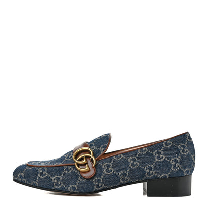 Gucci New Denim Monogram Malaga Kid GG Marmont Loafers 40 Blue Tea Cuir Epilog 1 of 8