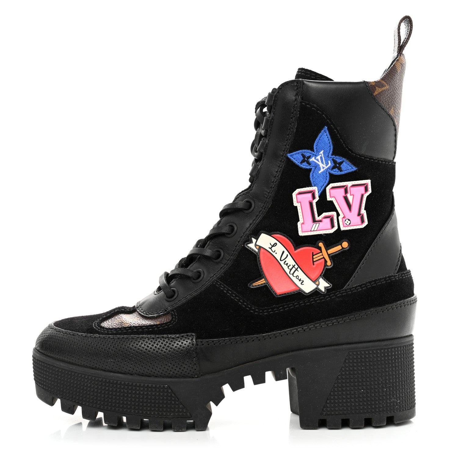 Louis Vuitton Suede Calfskin Monogram LV Black Heart Laureate Platform Desert Boots 35.5 Black 1 of 10
