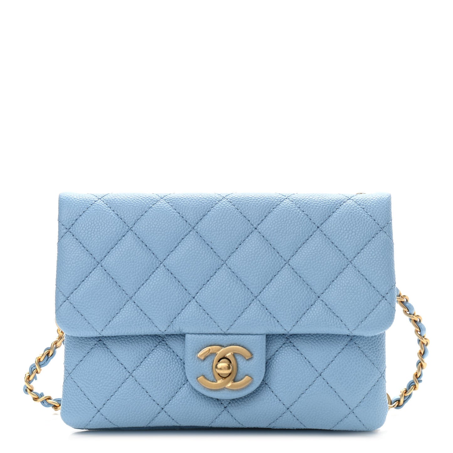 Shiny Caviar Pick Me Up Flap Belt Bag Light Blue