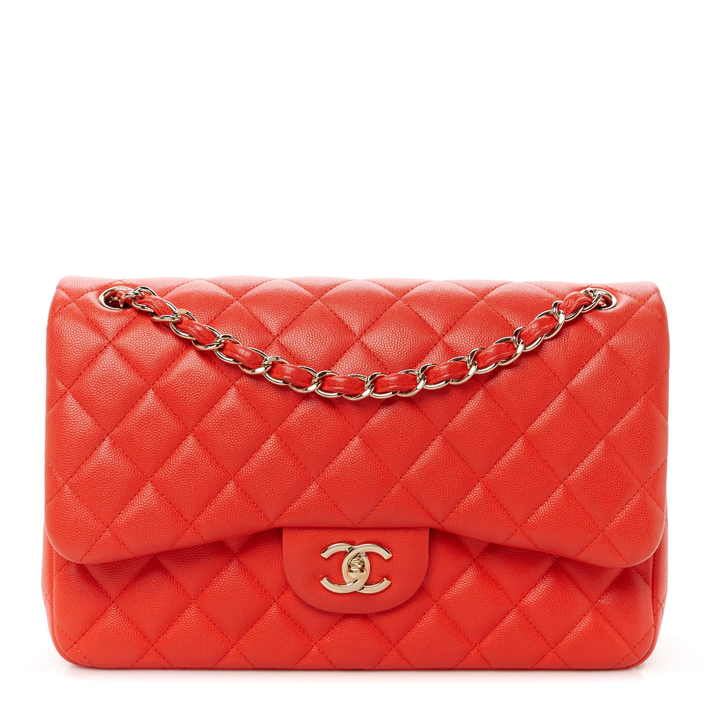 Caviar Quilted Jumbo Double Flap Red