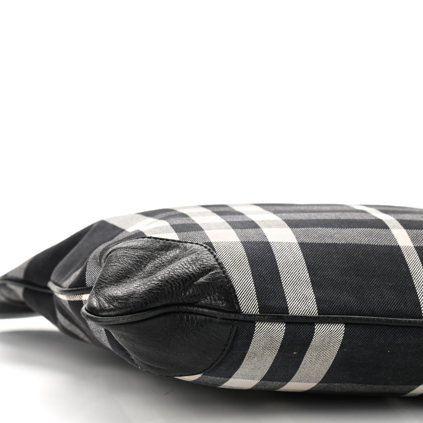 Canvas Check Calfskin Roll-Up Tote Black White