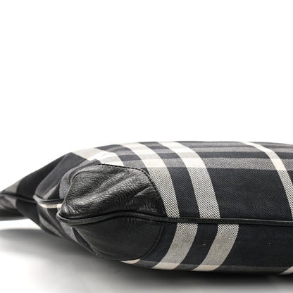 Burberry Canvas Check Calfskin Roll-Up Tote Black White 9 of 11